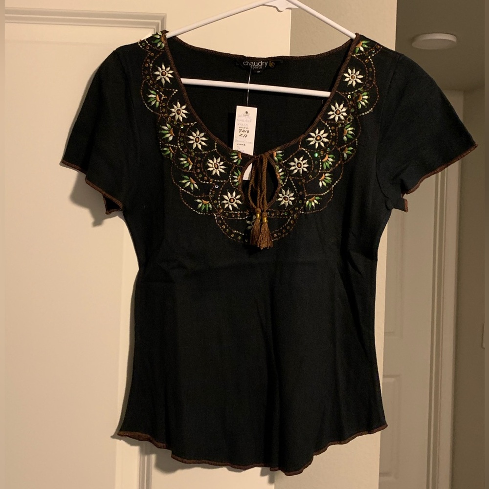 Anthropologie Chandry Sports Black Embroidered Sequin Top NWT 🌴